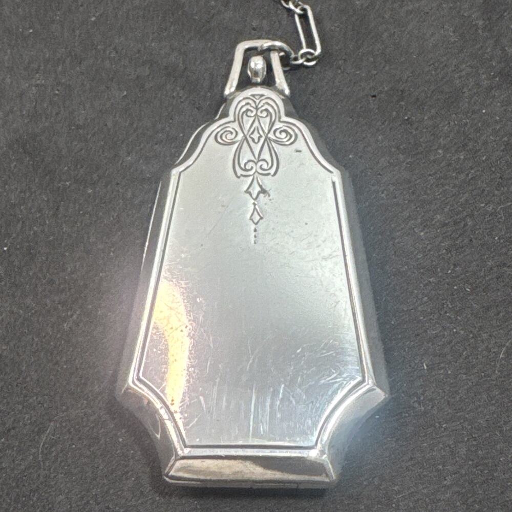Sterling Silver Art Deco Compact with Finger Ring Chatelaine No Mono - Picture 5 of 16